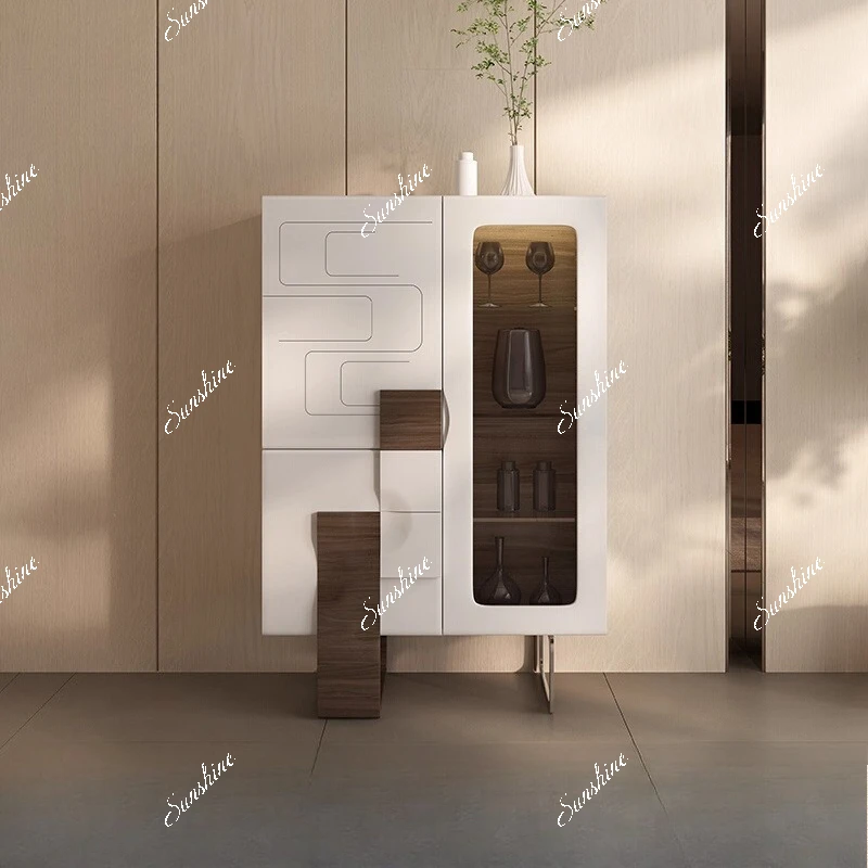 

Modern wine cabinet light luxury high-grade glass small wine cabinet living room household solid wood dining side cabinet