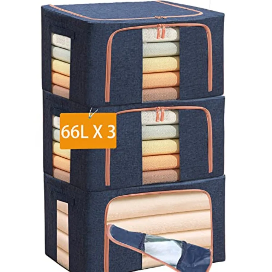 

Large, Foldable Storage Bins with Hold Shape Metal Frame, Closet Organizer Containers with Zipper, Clear Window, Thick Fabric f