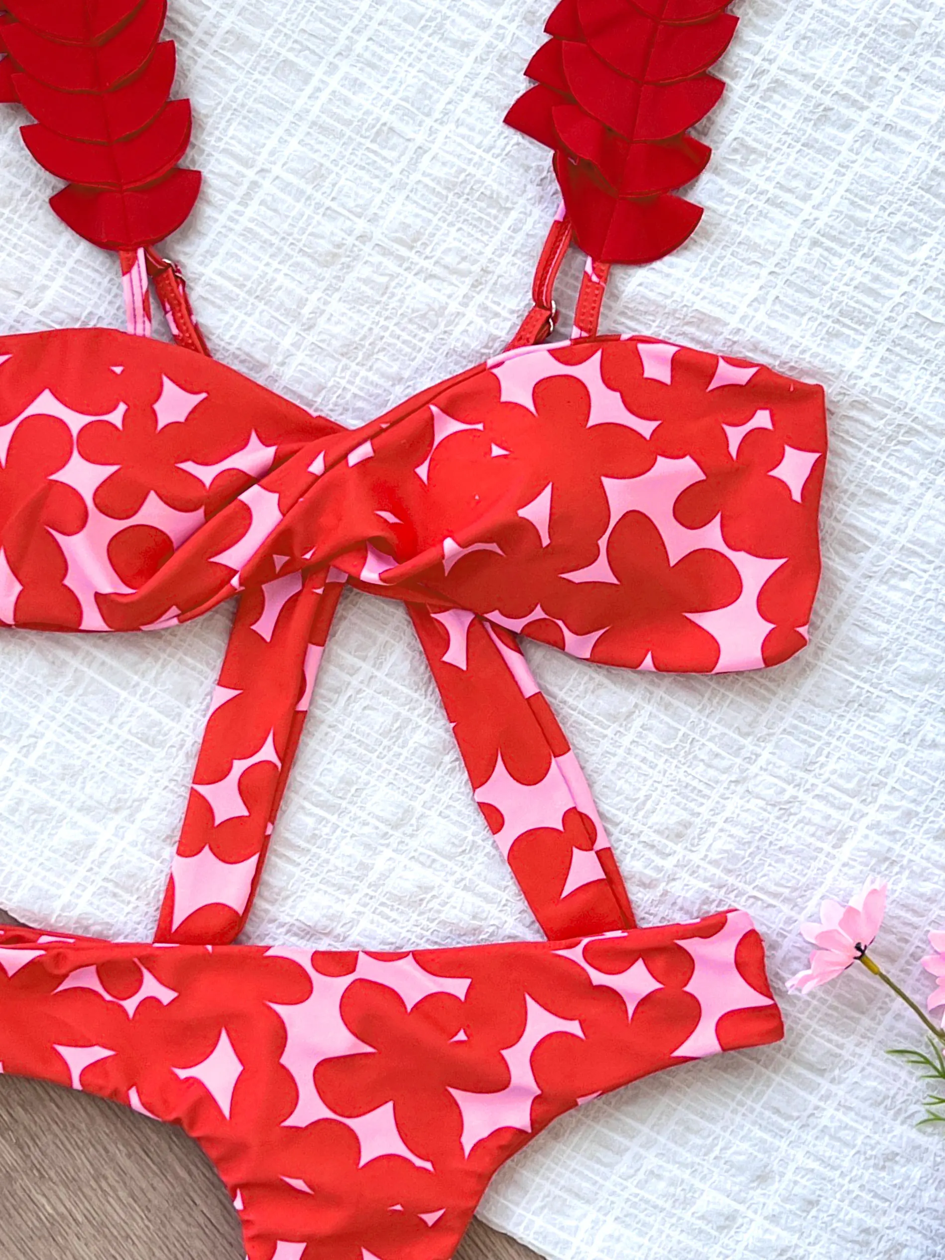 Neue Floral Niedrige Taille Bikini Set Frauen Badeanzug 2024 Trend Bandeau Bikini Bademode Mujer Brasilianische Badeanzüge Bademode