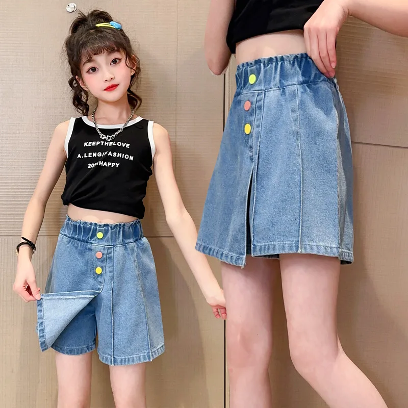 Hot Sale Tween Girls Butterfly Pattern Denim Shorts with Pockets Kids Teenager High Waistband Mini Jeans Pants 5 6 7 8 9 10 12 1