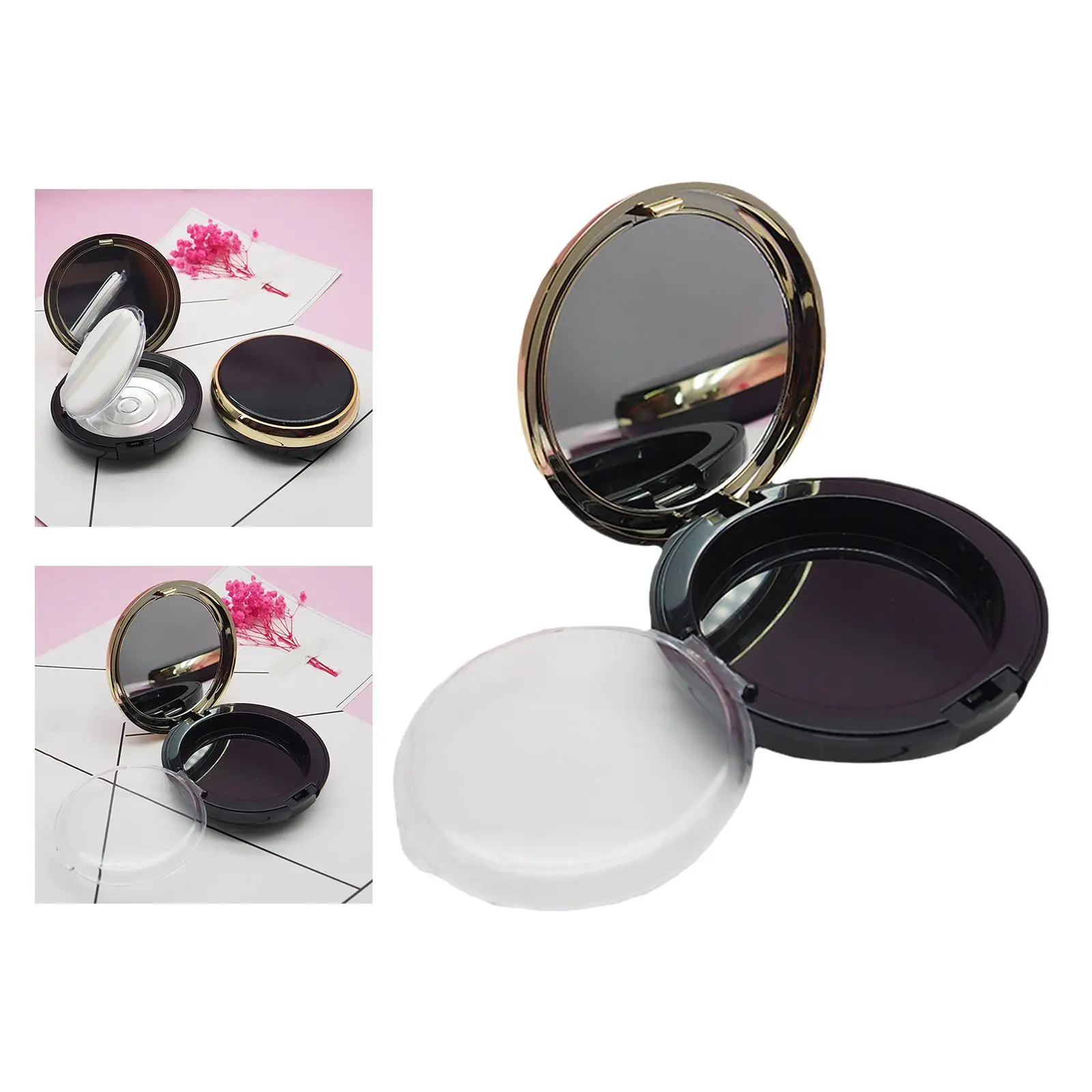 Round Cosmetic Empty Highlighter Case Portable Container Box Lid with Mirror