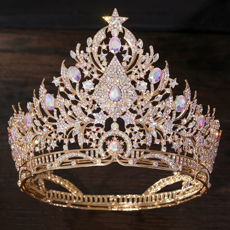 

Rhinestone Crystal Large Diadem Miss Pageant Crown 13 cm Height Tiaras for Queen Prom Hair Jewelry Accessories
