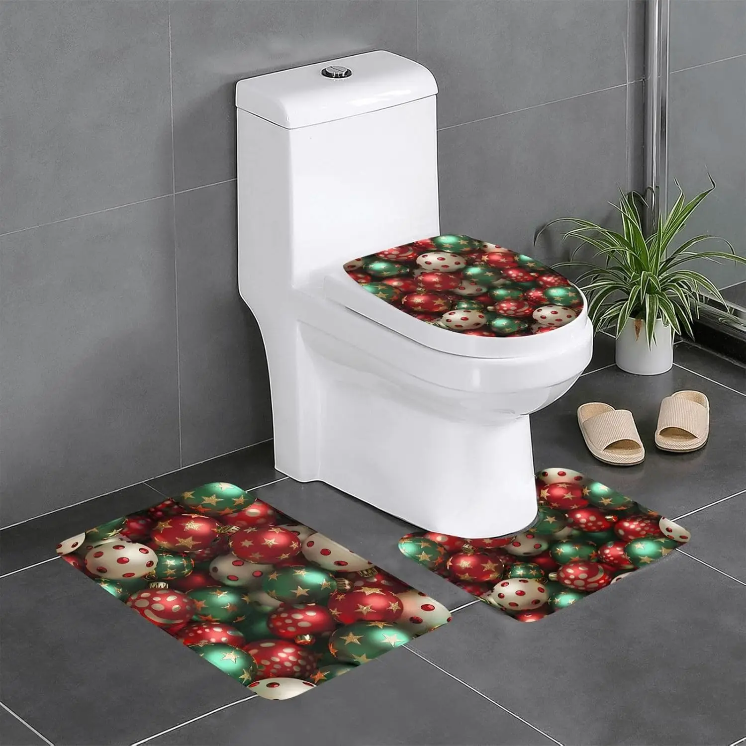 

3 шт., набор из трех предметов с рождественскими шариками, коврики для ванной комнаты, коврики для душа в ванной, противоскользящие, быстросохнущие