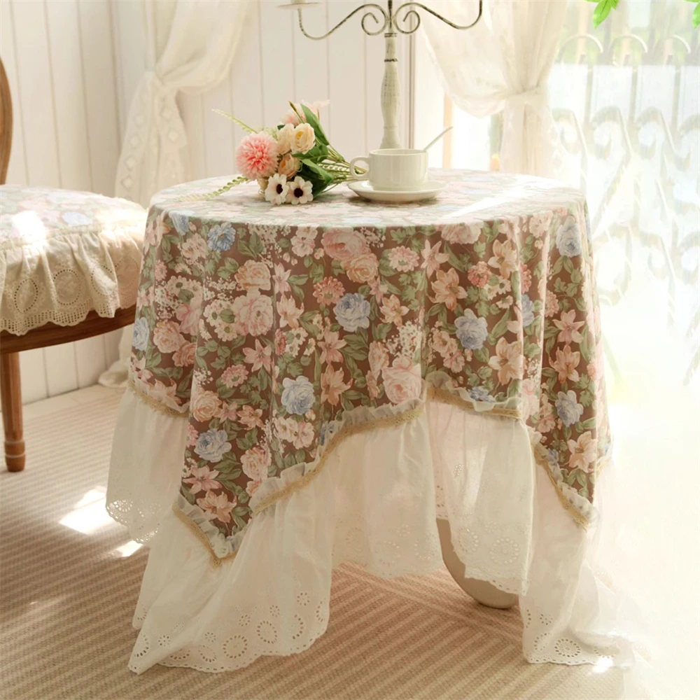 French Retro Tablecloth Princess Style Rose Lace Scrub Tablecloth Coffee Table Cloth Sofa TV Cover Round Romantic Cover Cloth