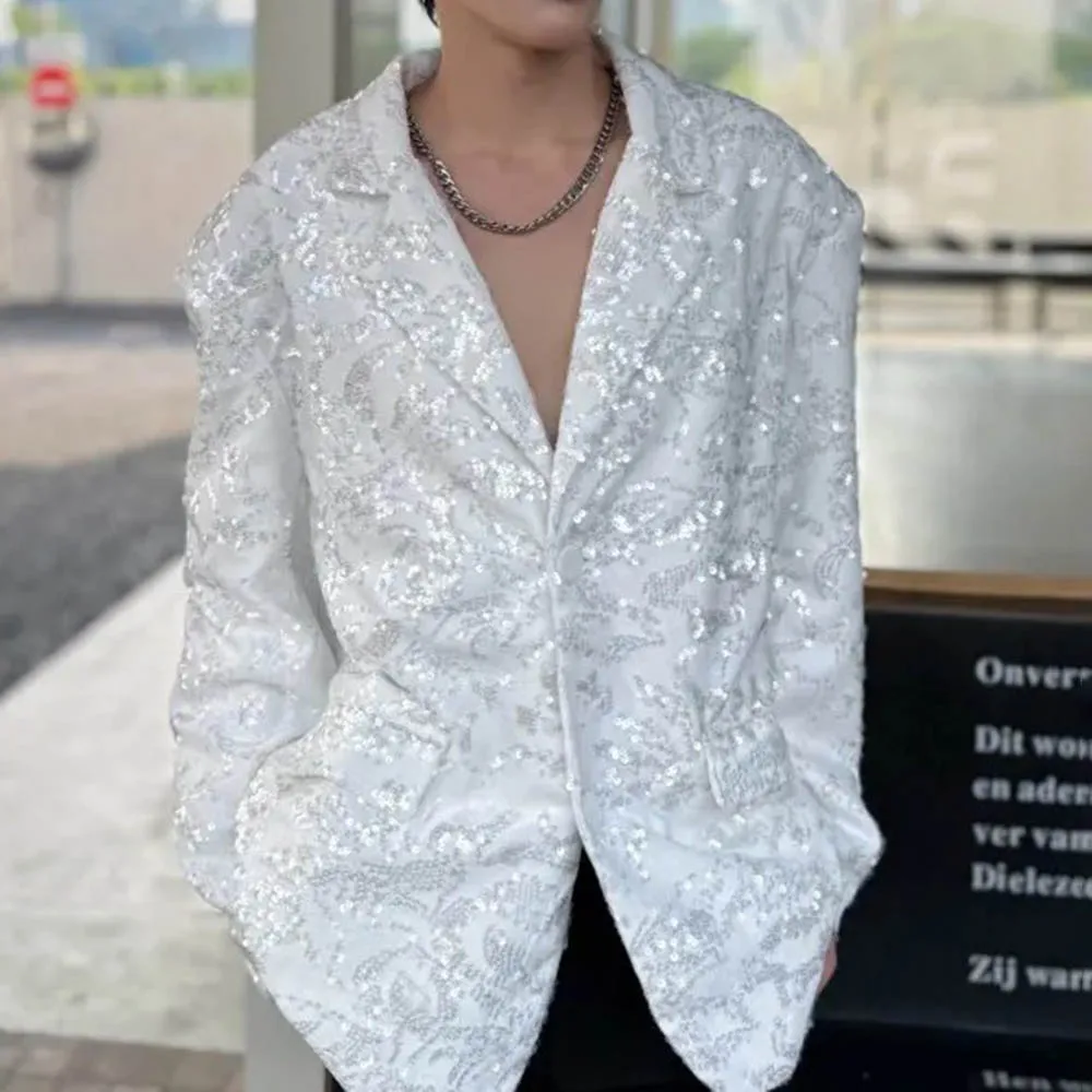 

Mens Jacket Sequin Shoulder Pads Ballroom Casual Jacket Nightclub Stage Performance Fashion Long-Sleeve Top Men'S Clothing 2025