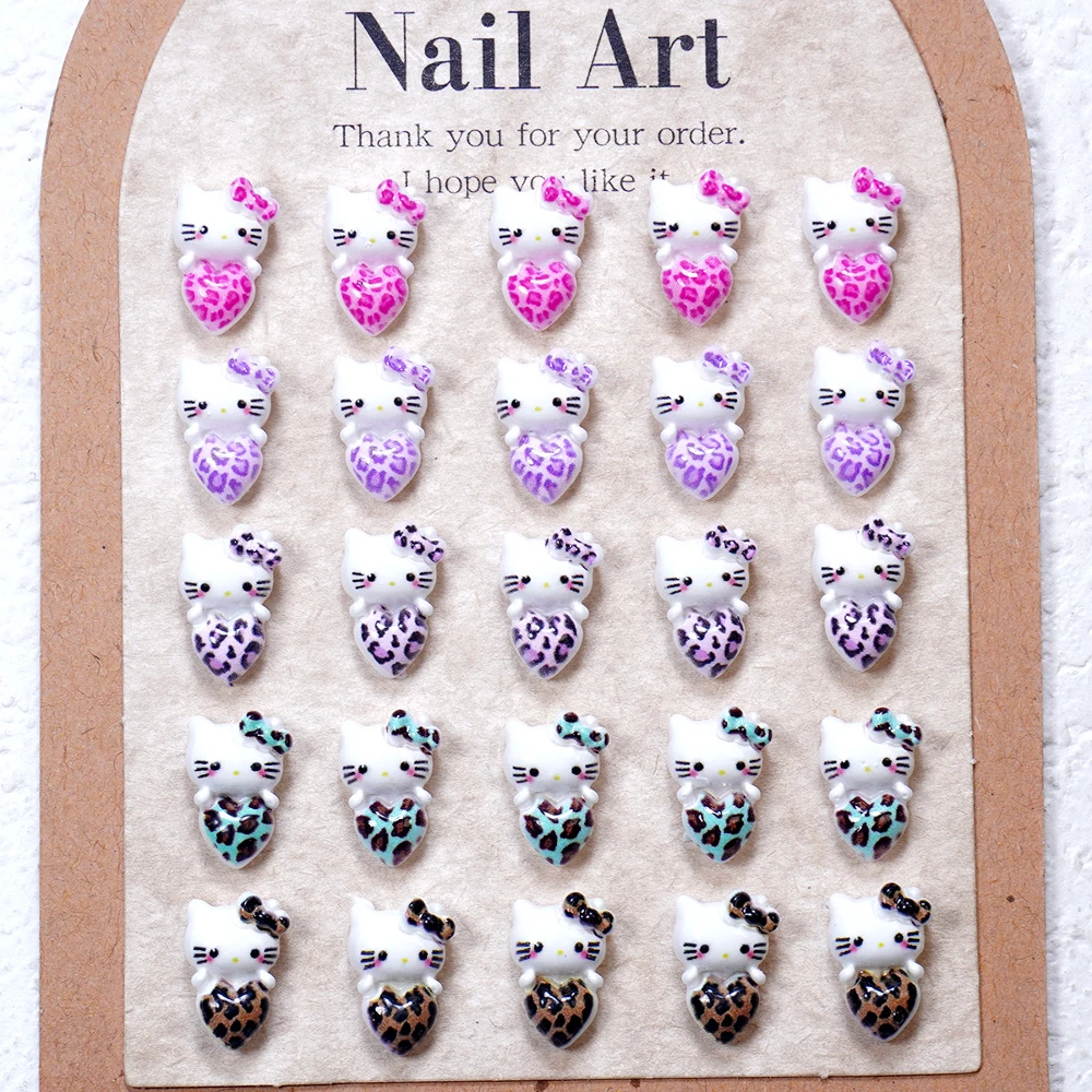 

20Pcs Mini Leopard Print Hello Kitty Nail Nail Art Accessories Kawaii Colorful Heart Bowknot Resin Random Nail Decor Parts