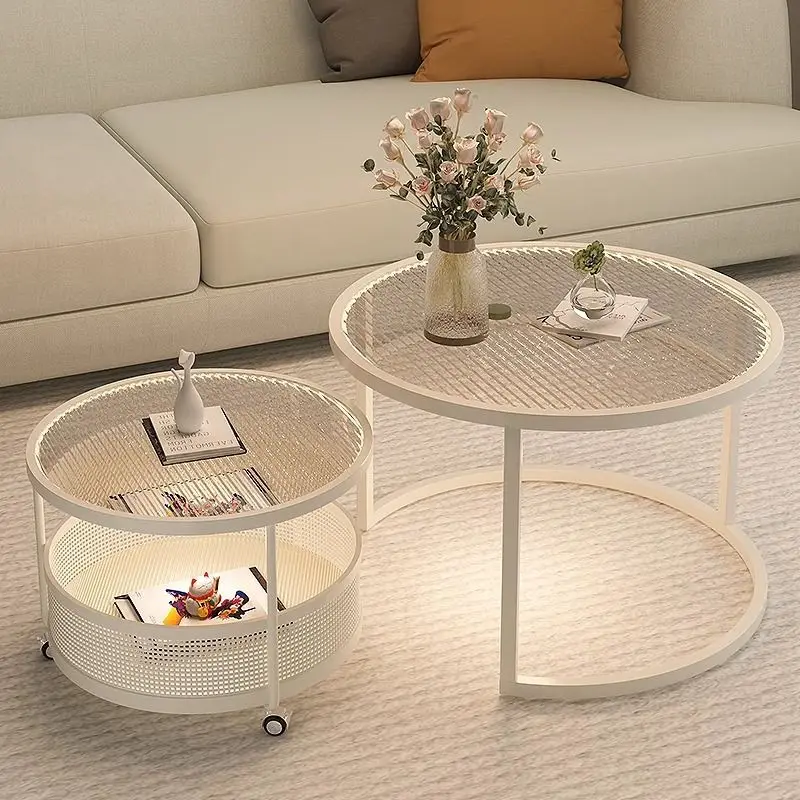 New small-sized combination glass can be moved, minimalist and quiet, with a few creamy wind coffee tables