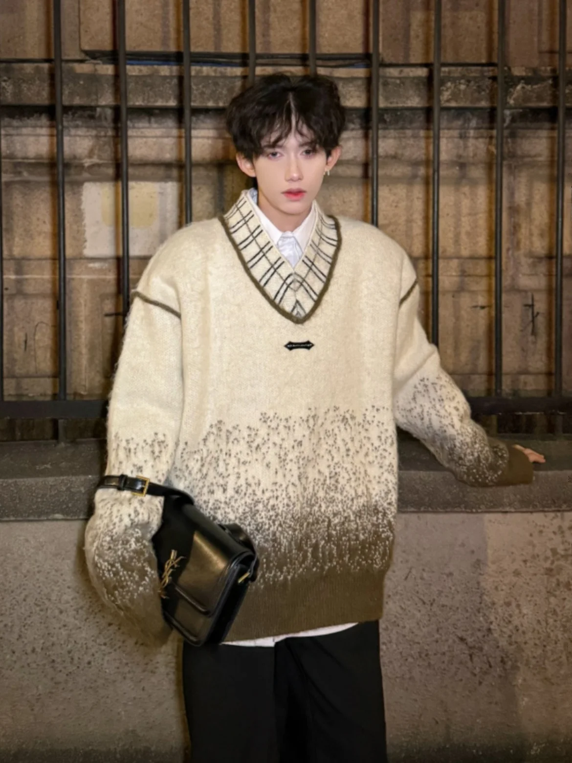 

Loose Men's Knitted Sweater V-Ne Winter New Sle Japanese Retro Lazy Sle Casual Outerwear for Teenagers Long Sve Crew...