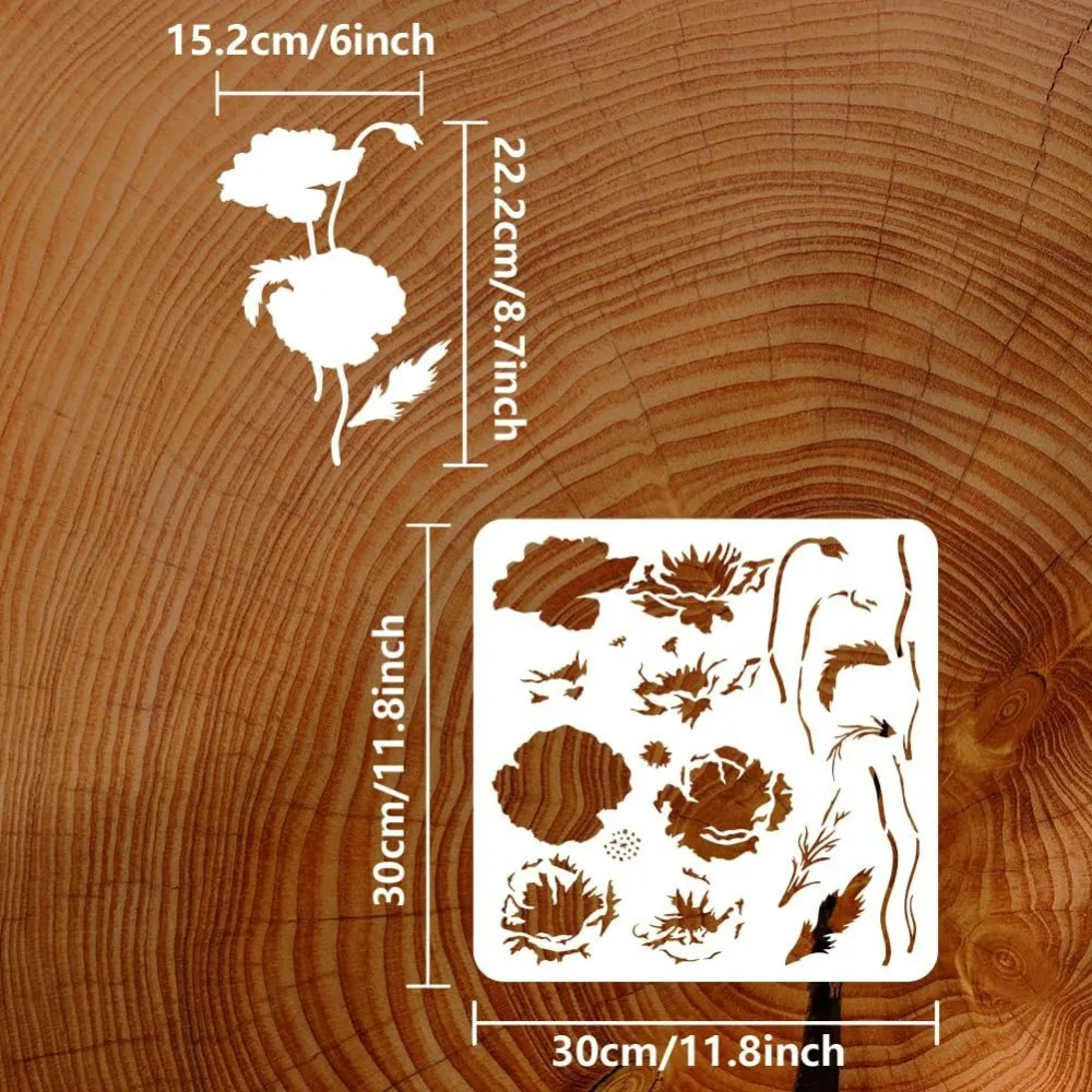Layered Poppy Flower Painting Stencil 11.8x11.8 inch Reusable Poppy Wildflower Drawing Template DIY Craft Plant Floral Decor
