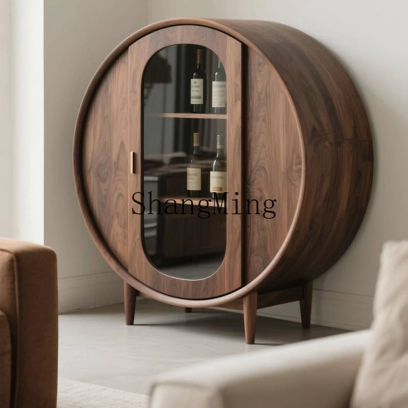 

ZYY black walnut glass wine cabinet minimalist solid wood display cabinet living room storage decorative cabinet