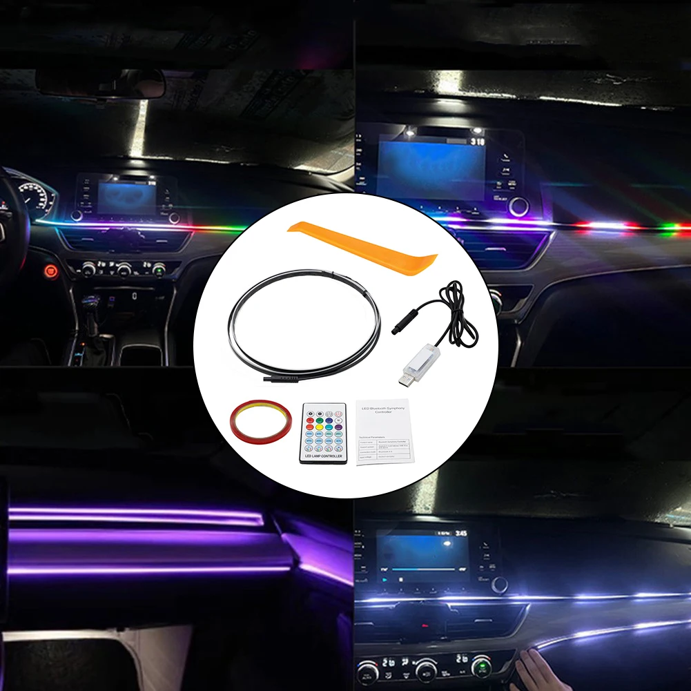 

Автомобильное окружающее освещение, светодиодный комплект, центральное управление, переливающееся звуковое управление, музыкальная полоса, украшение, атмосферная лампа