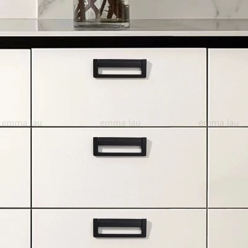 Aluminium Invisible Furniture Handle Drawer Knob Black White Hidden Button Handles For Kitchen Cabinet Door Wardrobe Pulls Knobs