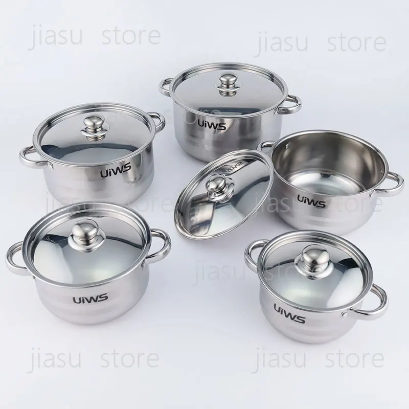 

Stainless Steel Handle Cooking Pot Set 5 Pieces Multifunctional Cookware for Household Kitchen