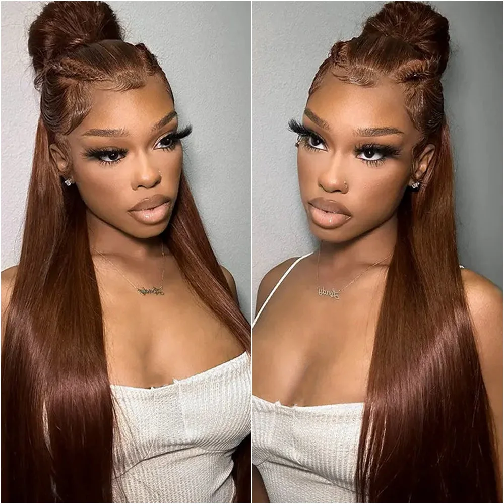 

#4 Chocolate Brown Straight 100% Human Hair Wig Chocolate Brown Straight 13x6 Lace Frontal Human Hair Wigs 200 Density For Women