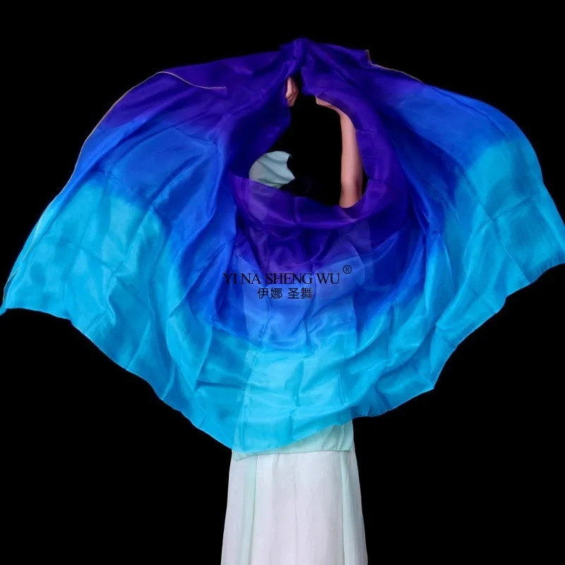 اكسسوارات الرقص الشرقي رمي الحجاب الحريري شال للنساء 100% الحرير الحقيقي 250*114 سنتيمتر التدرج اللون مصبوغ ممارسة الأداء الحجاب #6