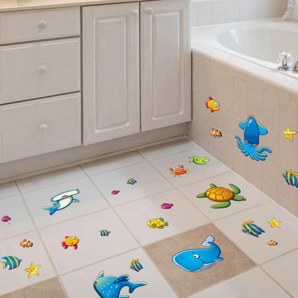 1 Set PVC Bathtub Sticker Marine Animals Bathtub Appliques Anti-Slip Wall Sticker Anti-Skid Floor Stickers Kids Bathroom Decals