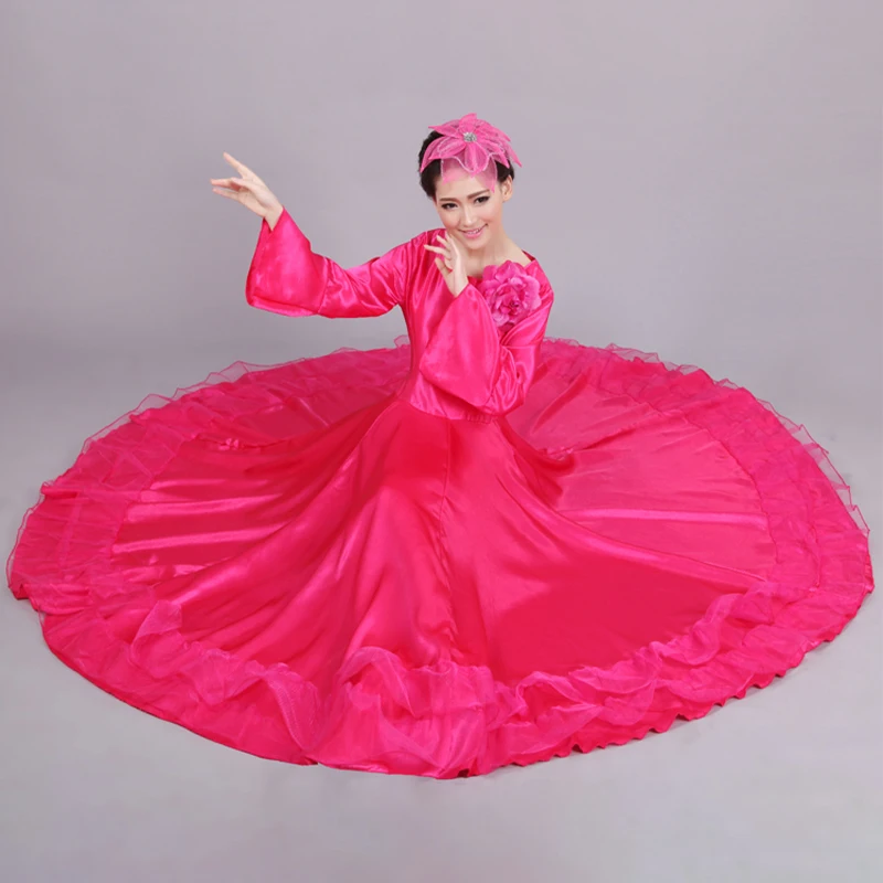 360/540/720 Graden Spanje Flamenco Dans Jurk Vrouwen Opening Dans Ballroom Grote Schommel Rok Stadium Koor Prestaties kostuum