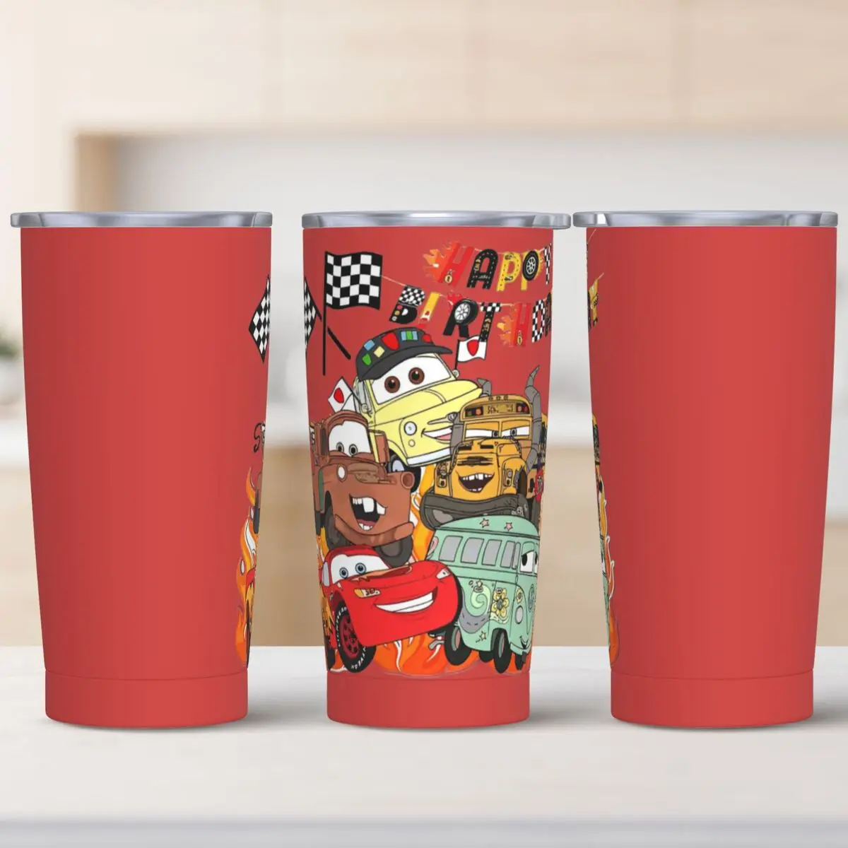 

Stainless Steel Tumbler Lightning Mcqueen Car Mugs With Straws happy birthday Beach Cold Water Bottle Keep Heat Thermal Mug