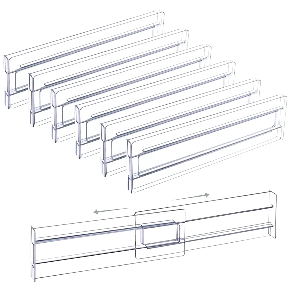 

6Pcs Transparent Drawer Divider Adjustable Expandable Drawer Divider, Suable for Clothing, Kitchen Utensils and Office