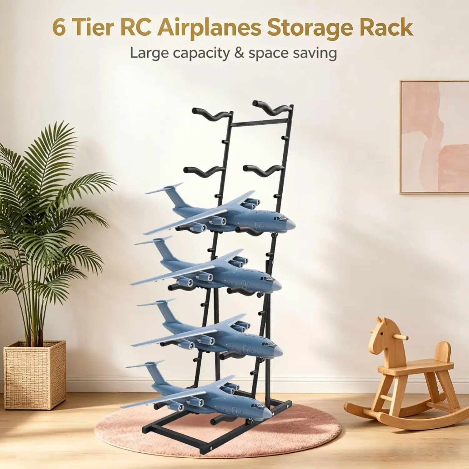 RC Airplanes Storage Rack 6-Tier Metal Display Stand for Model Aircraft, Heavy-Duty Multi-Function Holder with Adjustable Shelve