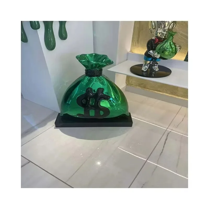 Home Decor Luxury Green Chrome Big Sculpture Decor Money Bag Sculpture