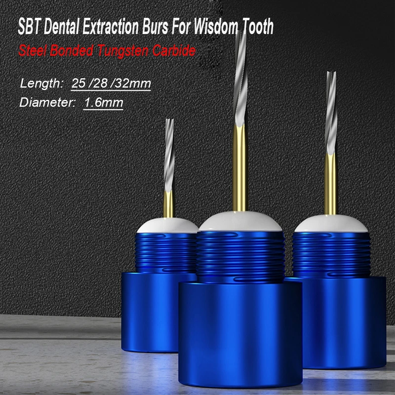 3Pc/set SBT Lengthened Dental Wisdom Tooth Extraction Bur 25/28/32mm Steel Bonded Tungsten Carbide Dentist Clinic Surgical Drill