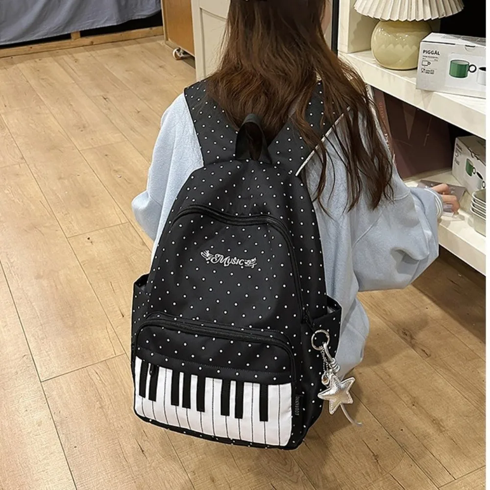 New Large Capacity Polka Dot Backpack Lightweight Multifunctional Piano Key Backpack Black Piano Mochilas Outdoor
