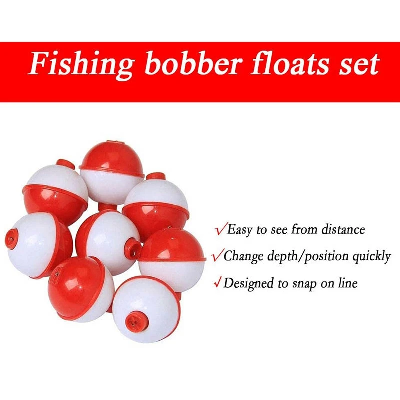 30Pcs Fishing Bobbers 1 Inch,Push Button Snap-on Fishing Floats Bobber Red and White,Fishing Float and Bobbers