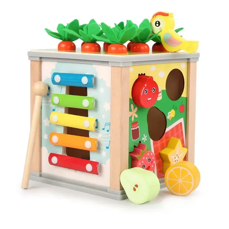 6 in 1 Cubo di attività Giocattolo educativo Montessori per 1 3 anni Abilità motorie fini Riconoscimento orologio Giocattolo occupato per bambini