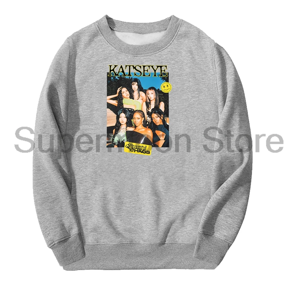 Kpop Katseye Beautiful Chaos Photo Merch Crewneck كم طويل ملابس الشارع الشهير الرجال النساء البلوز البلوز