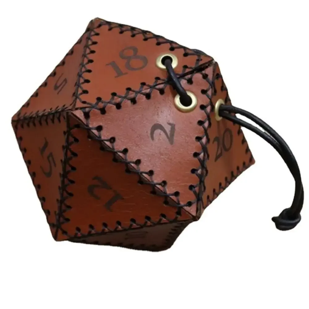PU Leather Dice Bag with Tray Vintage Medieval Drawstring Pouch for D&D Role Playing RPG Game Dice Storage Coin Purse