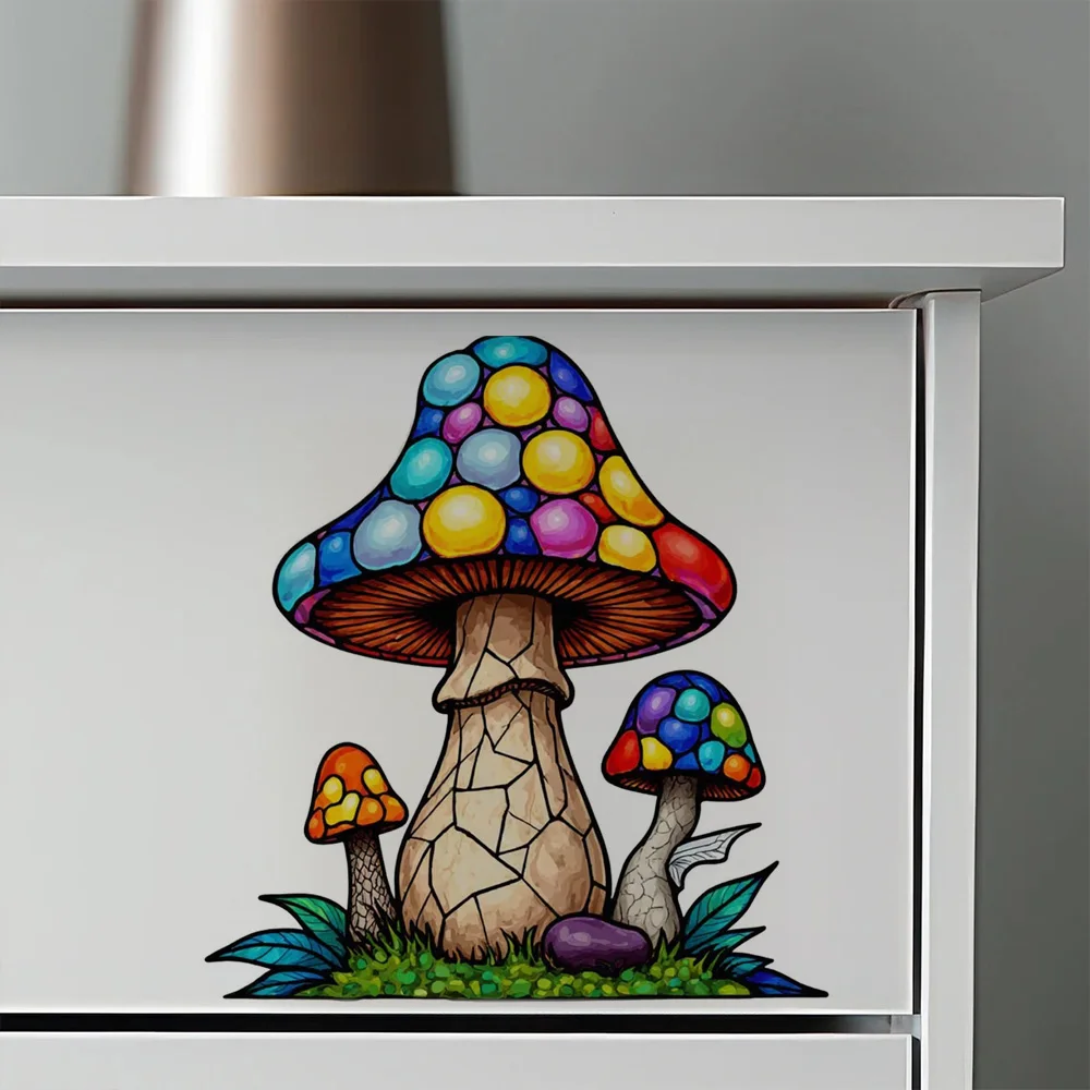 

QT3078#Stained Glass Mushroom Iron Mosaic Spot Multicolor Sticker Toilet Stickers, Cabinet,Door,Refrigerator Decoration
