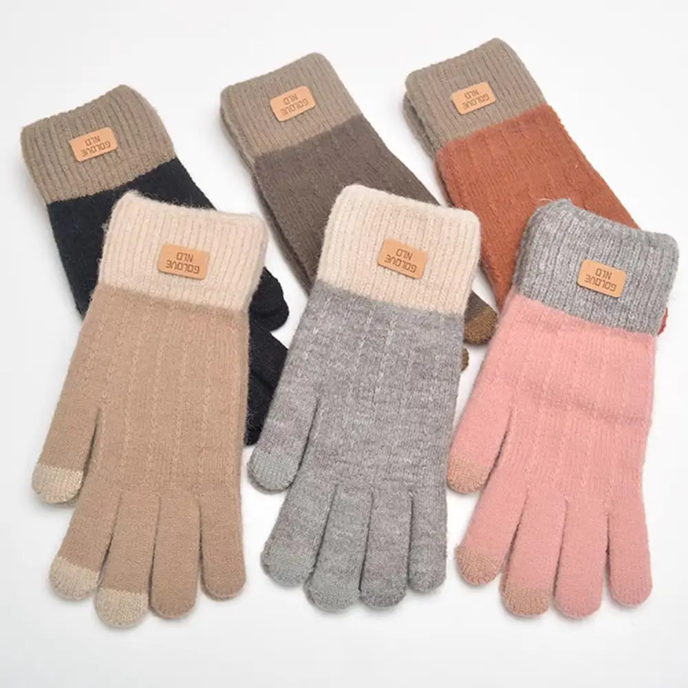 

1pair Anti-freeze Knitted Gloves Women Thickened Touch Screen Gloves Autumn Winter Outdoor Sweet Simple Warm Hand Cover