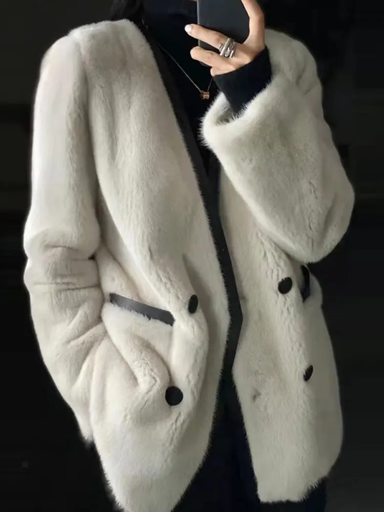 

Lamb Wool Jacket Woman Hooded Slim Long Wavy Pattern Undulating Design Flowing Lines Ripple Effect Ocean Inspired Fluid Neutral