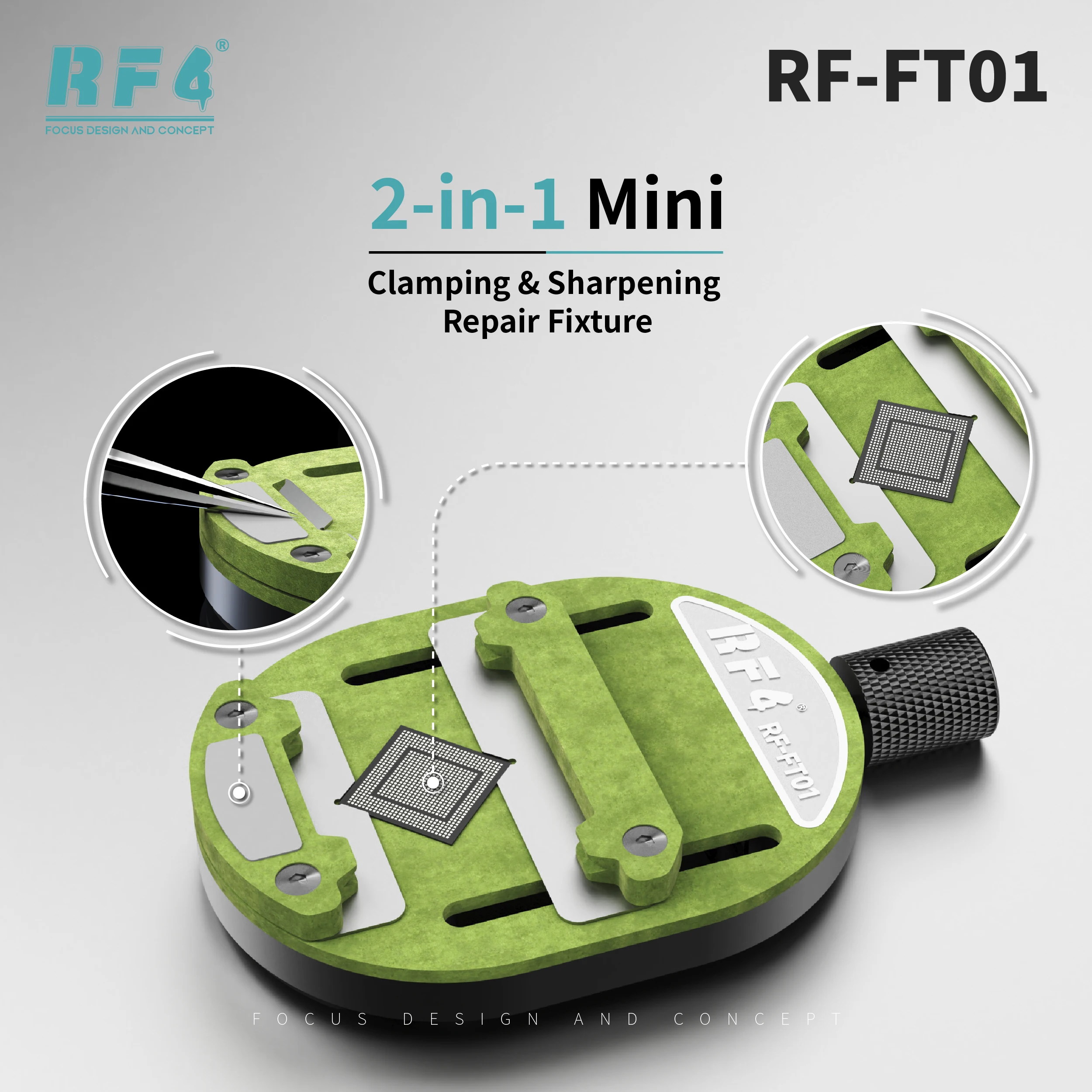 

RF4 RF-FT01 Chip Repair Holder 2-in-1 Clamping & Sharpening Fixture with Built-in Stone for Mobile phone Repair