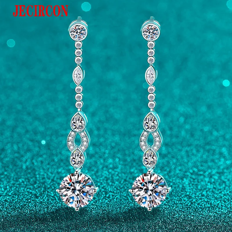 

JECIRCON S925 Sterling Silver Moissanite Earrings for Women, 2CT Long Tassel Drops with Sparkling Zircons, Luxurious & Exquisite