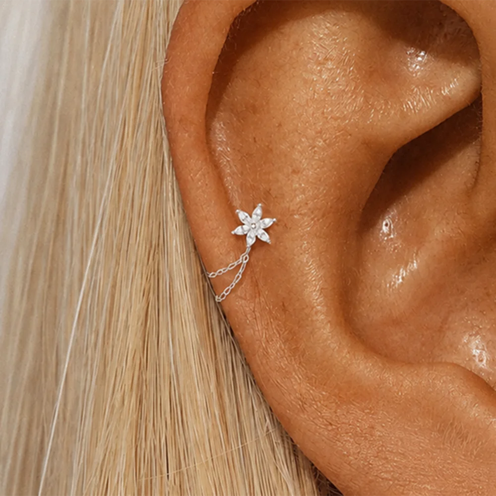 AIDE 925 Sterling Silber Pferdeaugen Doppelschichtige Quaste für Damen, flacher Rücken, Knorpelpiercing, Ohrknochen-Ohrringe, edler Schmuck – Detail 15