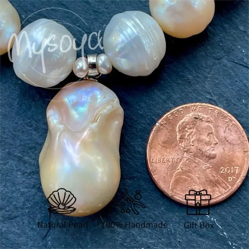 

MYSOYA 11-13mm Baroque Pearl Pendant Necklace Multiple Sizes With Gift Box Perfect Gift For Wedding Birthday Christmas New Year