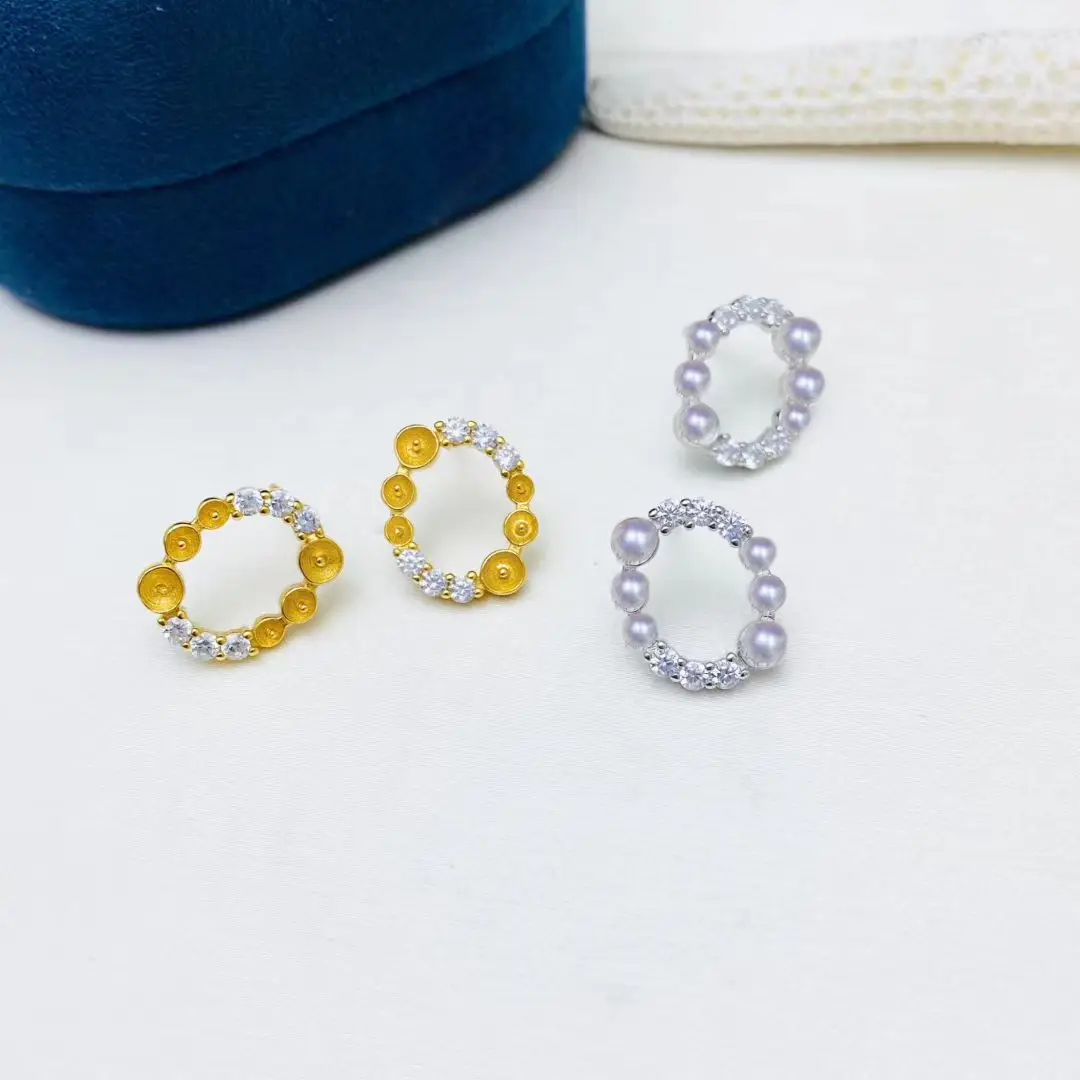 

Оптовая продажа, серьги из стерлингового серебра S925, фурнитура для крепления, базовые монтажные детали, аксессуар для жемчуга 3-3,5 мм, 5 пар/лот