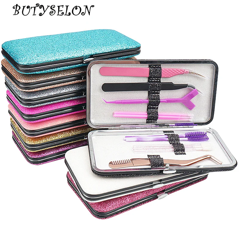 Eyelash Extension Tweezers Storage Box Seven Slots Shiny Design Organizer Case Bag For Tweezers Lash Brush Applicator Storage