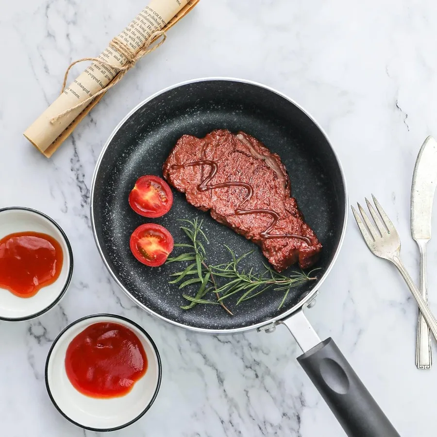 طقم قدر غير لاصق بسعة 1 كوارت و2 كوارت، وعاء صلصة غير لاصق للغاية مع غطاء زجاجي، رائع للمنزل والمطبخ والمطعم B