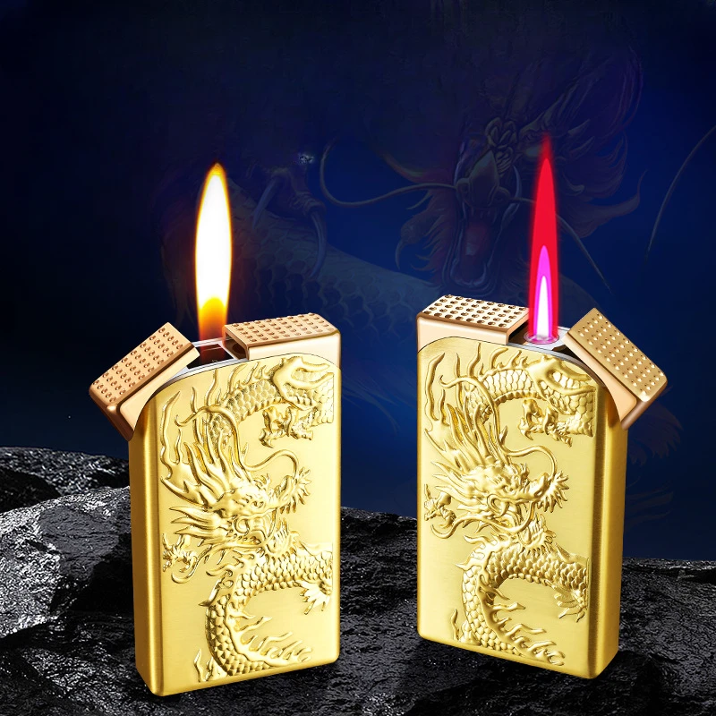 

Windproof Dual Fire Inflatable Lighter Straight Into Open Flame Blue Flame Butane Gas Lighter Cigarette Accessories Gift for Men