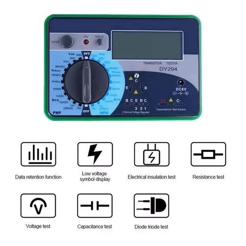 DY294 Multifunction Digital Transistor Analyzer Tester Semiconductor Diode Triode 1000V Reverse Voltage Capacitance SCR FET Test