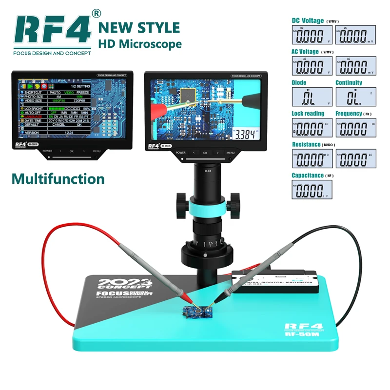 1080P 4K HDMI USB Industrial Digital Video Microscope Camera 7X-50X Simul-Focal  IC BGA CPU SMD PCB Chip Soldering Repair RF-50M