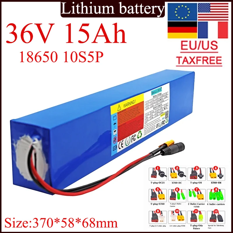 Akumulator litowy 36 V 15 Ah 18650 10S5P 15000 mAh wbudowany BMS 350 W-800 W akumulator słoneczny o dużej mocy