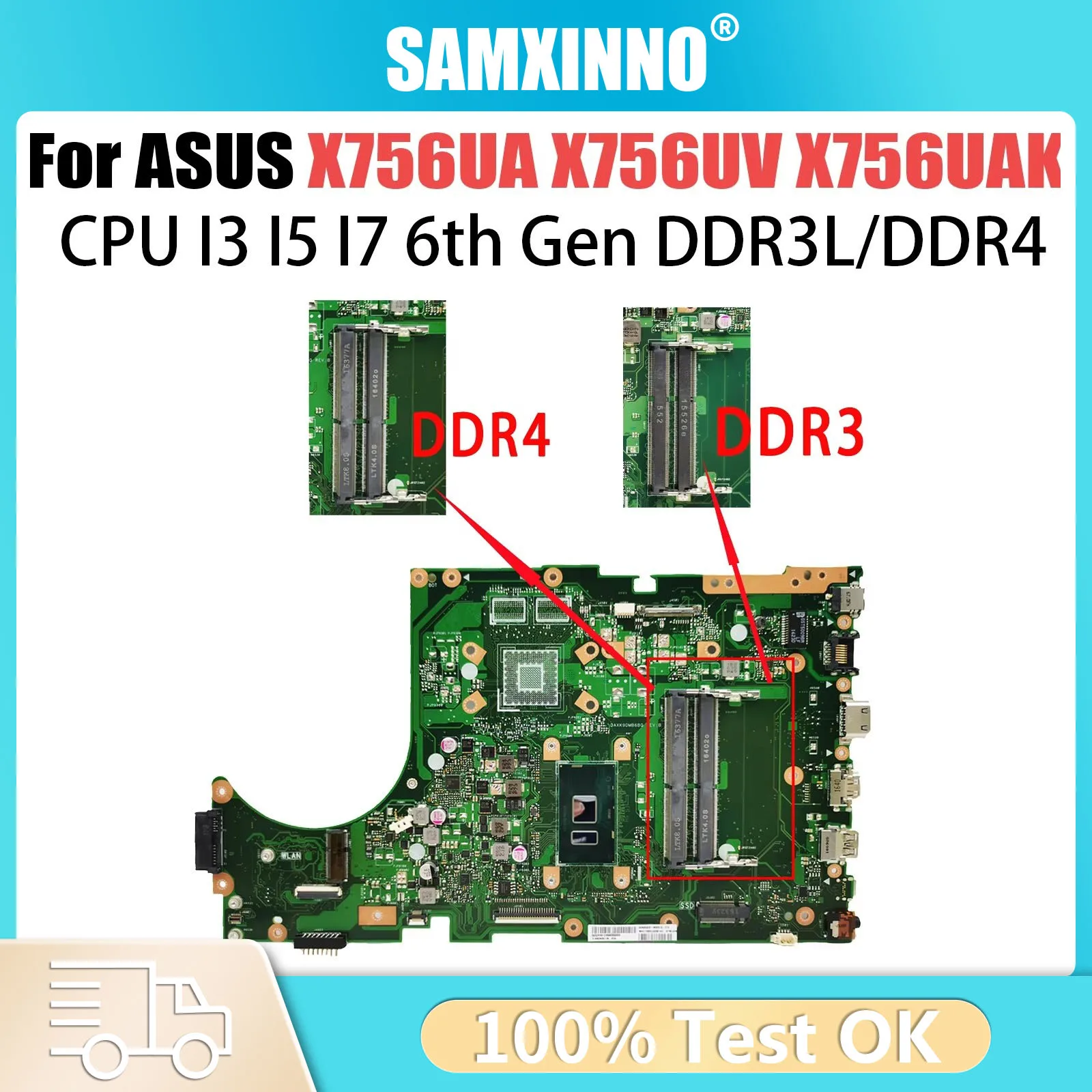

X756UX Laptop Motherboard For ASUS X756UJ X756UV X756UQK X756UB X756UWK X756UXM Mainboard I3 I5 I7 6th/7th GTX950 940MX 930MX