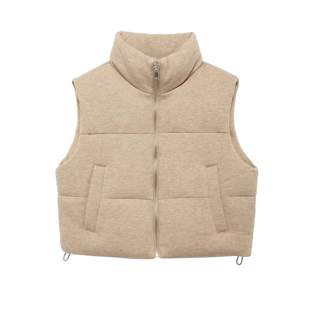 

Женский вязаный хлопковый жилет в европейском и американском стиле с воротником-стойкой на молнии, свободный утягивающий повседневный модный жилет на осень-зиму