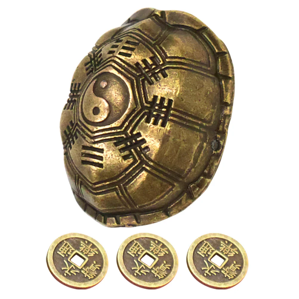 Feng Shui Turtle Shell Pendant Purple Divination Coins Game Props Lucky Chinese Telling Office