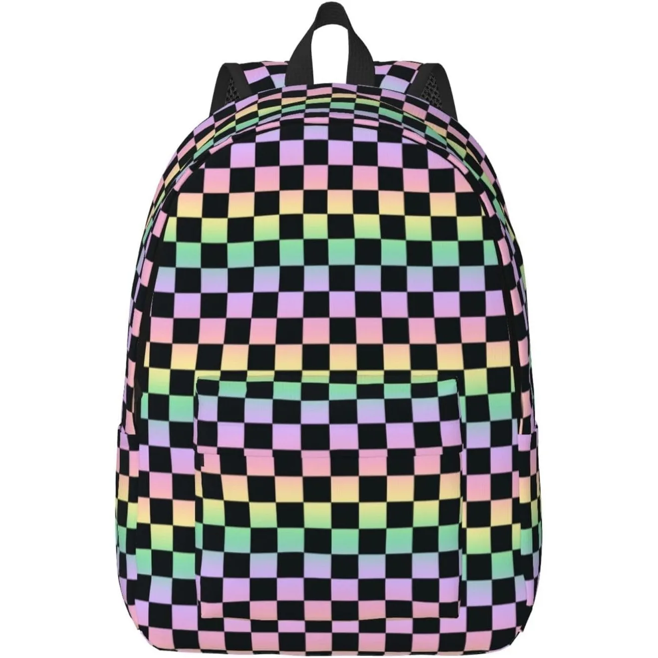 

Rainbow Gradient Colorful Checkered Lightweight Canvas Backpack, Backpack For Women Men Couples, Travel Laptop Backpack
