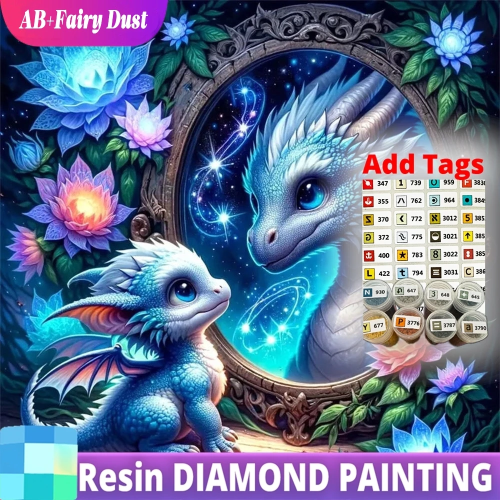 

Resin AB Fairy Dust New Arrival Diamond Embroidery Dinosaur Animal Painting DIY Picture Rhinestones Lotus Flower Mosaic Dragon C